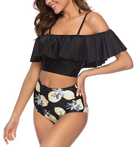 Conjunto Bikini,Internet_Traje de baño de Talle Alto Conservador Deportivo, Chaleco de + bañador para Mujer,Mujeres Tankini Conjuntos con Shorts，Colorear Lemon，L