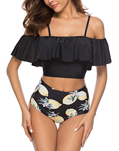 Conjunto Bikini,Internet_Traje de baño de Talle Alto Conservador Deportivo, Chaleco de + bañador para Mujer,Mujeres Tankini Conjuntos con Shorts，Colorear Lemon，L