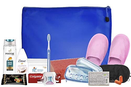 Conjunto de productos de higiene personal para doméstico u hospitalario Bundle con Colgate,Pantene,Dove,NormalClinic,Bellas,Senzate,Esponja,enmascarar,Funda de jabón,Tapones para los oídos,Zapatillas