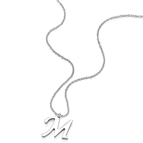 COOLSTEELANDBEYOND Nombre Inicial Letra del Alfabeto M Colgante, Collar de Mujer Hombre, Acero Inoxidable,50cm Cadena Cuerda