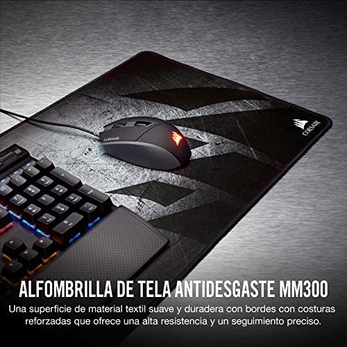 Corsair MM300 - Alfombrilla de ratón para juego (superficie paño antidezgaste), Tamaño Extendedido, Negro