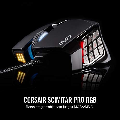 Corsair Scimitar Pro RGB - Ratón óptico para juegos (retroiluminación RGB, 16000 dpi, con Cable, 17 botones laterales programables), Negro