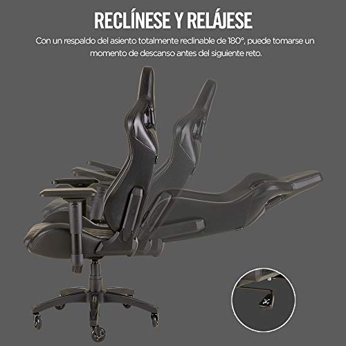 Corsair T1 Race Silla de Oficina, para Videojuegos, Polipiel, fácil de ensamblar, giratoria ergonómica, Altura Ajustable y reposabrazos 4D, Asiento cómodo y reclinable, Negro