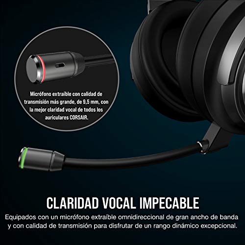 Corsair Virtuoso RGB Wireless SE Auriculares Alta Fidelidad Gaming (Sonido Envolvente 7.1, Micrófono Omnidireccional con Calidad de Transmisión para PC, Xbox One, PS4, Switch y Móviles) Gris