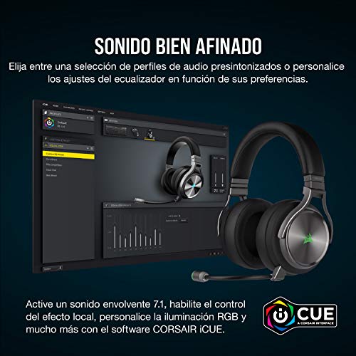 Corsair Virtuoso RGB Wireless SE Auriculares Alta Fidelidad Gaming (Sonido Envolvente 7.1, Micrófono Omnidireccional con Calidad de Transmisión para PC, Xbox One, PS4, Switch y Móviles) Gris