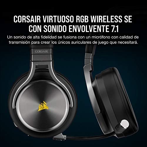 Corsair Virtuoso RGB Wireless SE Auriculares Alta Fidelidad Gaming (Sonido Envolvente 7.1, Micrófono Omnidireccional con Calidad de Transmisión para PC, Xbox One, PS4, Switch y Móviles) Gris