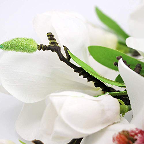 Cozyhoma - 6 Flores Artificiales de Magnolia Artificial, 14 Flores Artificiales de Tacto Real, Color Blanco