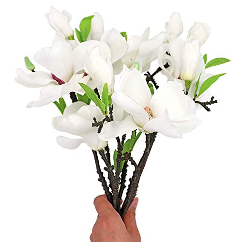 Cozyhoma - 6 Flores Artificiales de Magnolia Artificial, 14 Flores Artificiales de Tacto Real, Color Blanco