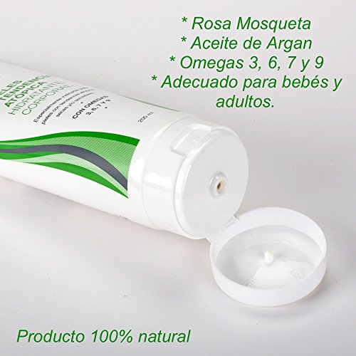 Crema especial pieles atopicas Rosa Mosqueta, aceite de Argan y Onagra. Para pieles secas y sensibles Omegas 3, 6, 7 y 9.Para bebés y adultos, eccemas, dermatitis atópicas y psoriasis 200ml