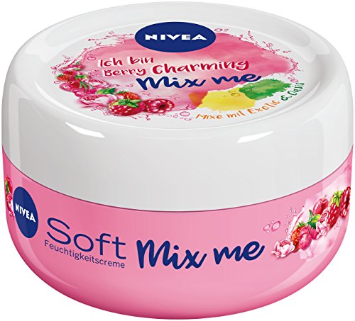 Crema hidratante Nivea Soft Mix Me Happy Exotic, 8 envases de 100 ml, crema para la piel con sabor a fruta, para mezclar con Berry Charming y Chilled Oasis