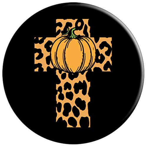 Cross Pumpkin Leopard Print Pattern Cool Christian Gifts PopSockets Agarre y Soporte para Teléfonos y Tabletas