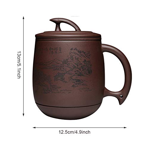 CROWN Taza de té de Arcilla púrpura, Taza de té Sha de 375 ml con colador de té, Tapa Té de Palabras Chinas para una Tetera de cerámica Hecha a Mano, Taza de té de Arcilla púrpura