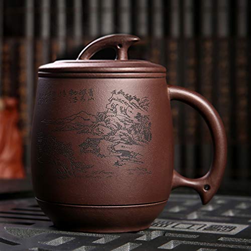 CROWN Taza de té de Arcilla púrpura, Taza de té Sha de 375 ml con colador de té, Tapa Té de Palabras Chinas para una Tetera de cerámica Hecha a Mano, Taza de té de Arcilla púrpura