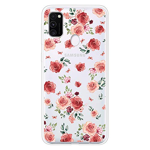 CUAgain Funda Compatible con Samsung Galaxy A21s Silicona Transparente con Dibujos Motivo Goma Dibujos Ultrafina Slim Cover Carcasa Cristal Bumper Case Antigolpes para Niña Chica Flor