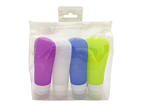 CYBERNOVA 4Pcs / Set (3.15OZ / 90 ml) Botellas de Silicona de Viaje Silicona Travel Bottles con Ventosa Set - Lotion Points Shampoo Contenedor (Blanco, Morado, Azul, Morado)