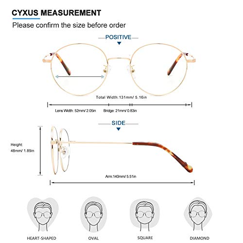 Cyxus Gafas Anti Luz Azul de Marco de metal Anti Tensión de Ojos [Mejor Sueño] (Lentes Transparentes) Unisexo (Hombres/Mujeres) (Oro)