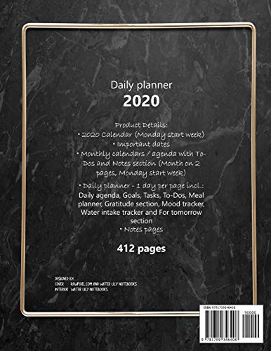 Daily Planner 2020: Large, 1 day per page. Daily Schedule, Goals, To-Dos, Assignments and Tasks. Includes Gratitude section, Meal planner, Mood and ... look, gold square design. Soft matte cover).