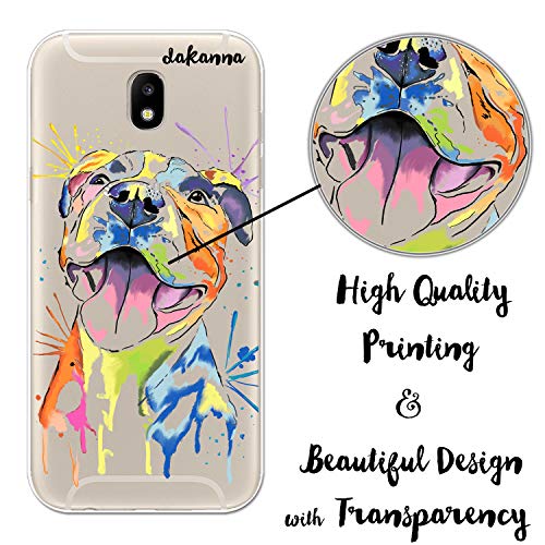 dakanna Funda para Samsung Galaxy J5 2017 | Perro Pitbull Watercolor | Carcasa de Gel Silicona Flexible | Fondo Transparente