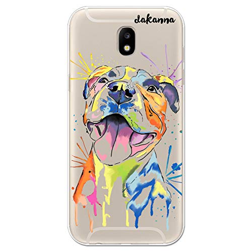 dakanna Funda para Samsung Galaxy J5 2017 | Perro Pitbull Watercolor | Carcasa de Gel Silicona Flexible | Fondo Transparente