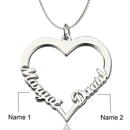 DaMei Colgante Corazón con Nombre Personalizado para Mama Niña Collar de Plata 925 con 2 Nombres Personalizado Joyas Corazón con Nombre para Mujer Regalo de Cumpleaños Aniversario (Silver, 18)