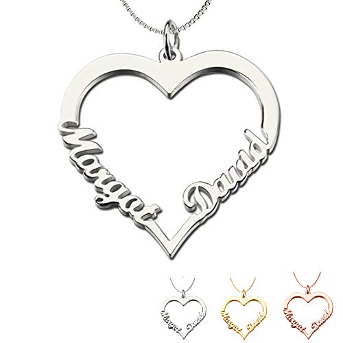 DaMei Colgante Corazón con Nombre Personalizado para Mama Niña Collar de Plata 925 con 2 Nombres Personalizado Joyas Corazón con Nombre para Mujer Regalo de Cumpleaños Aniversario (Silver, 18)