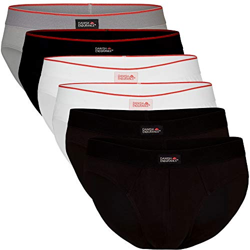 DANISH ENDURANCE Slip para Hombre en Coton Pack de 6 (2 x Negro, 2 x Blanco, 1 x Gris, 1 x Negro/línea roja), X-Large