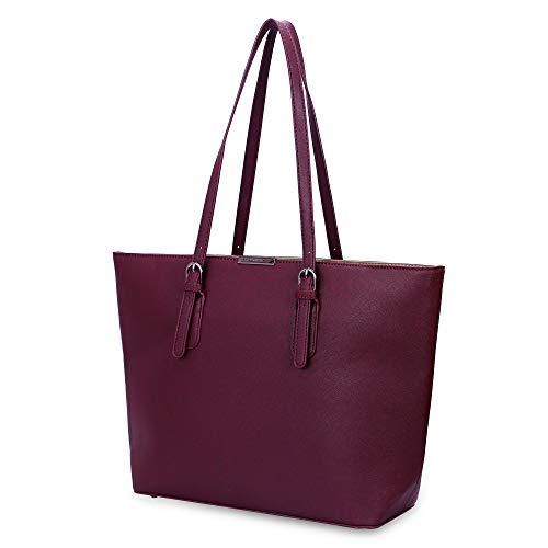 David Jones - Bolso de Mano Grande Mujer - Tote Bag Shopper Piel PU - Bolso de Hombro Trabajo Shopping Gran Capacidad Cuero - Bolso de Compras Asa Larga - Escuela Estudiante Moda - Rojo Burdeos