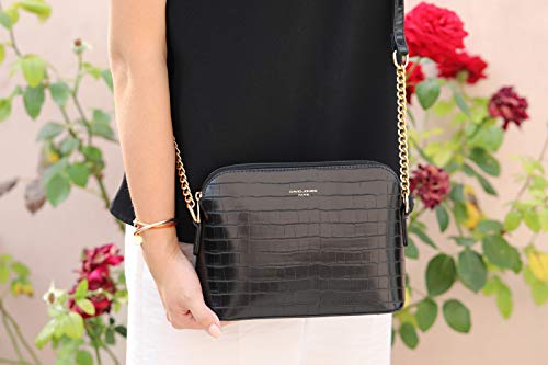 David Jones - Pequeño Bolso Bandolera Cadena Piel Cocodrilo Mujer - Bolsos de Hombro Cruzado Cuero PU - Mensajero Crossbody Bag - Bolso Mano Zip Embrague Clutch Pochette Noche Diario Vida - Negro