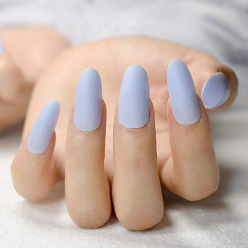 DCJ® Uñas postizas Uñas postizas largas Artificiales para Dama, uñas de Prensa Mate Azul Cielo Medio, Herramientas de uñas de Cubierta Completa, Productos de salón