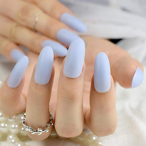 DCJ® Uñas postizas Uñas postizas largas Artificiales para Dama, uñas de Prensa Mate Azul Cielo Medio, Herramientas de uñas de Cubierta Completa, Productos de salón