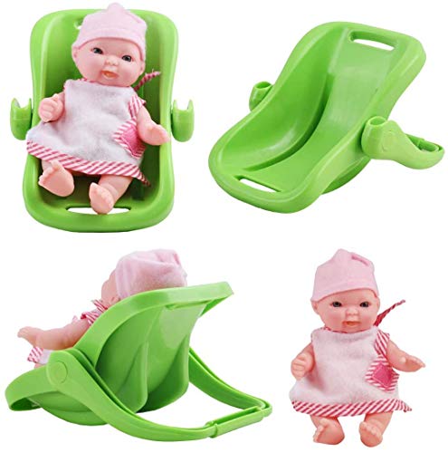 deAO Colección de Muñecas Bebé Tamaño Mini (13cm) y Accesorios Conjunto Incluye 8 Muñecas, Bañera, Trona, Carrito, Cuna, Andador y Más