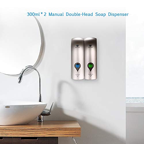 Decdeal 2 x 300ml Dispensador de Jabón de Pared, Ducha, Champú, Loción, Espacio para Baño Cocina Hotel