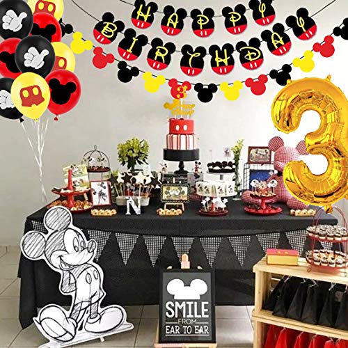 Decoraciones para fiestas de 3er cumpleaños con temática de Mickey Niños Mickey Birthday Banner Garland Number 3 Foil Balloon for Mickey 3 Year Old Birthday Supplies