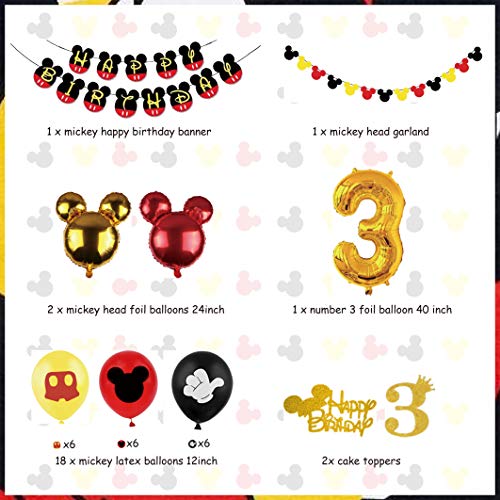 Decoraciones para fiestas de 3er cumpleaños con temática de Mickey Niños Mickey Birthday Banner Garland Number 3 Foil Balloon for Mickey 3 Year Old Birthday Supplies