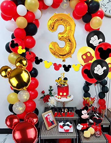 Decoraciones para fiestas de 3er cumpleaños con temática de Mickey Niños Mickey Birthday Banner Garland Number 3 Foil Balloon for Mickey 3 Year Old Birthday Supplies