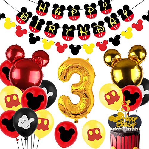 Decoraciones para fiestas de 3er cumpleaños con temática de Mickey Niños Mickey Birthday Banner Garland Number 3 Foil Balloon for Mickey 3 Year Old Birthday Supplies