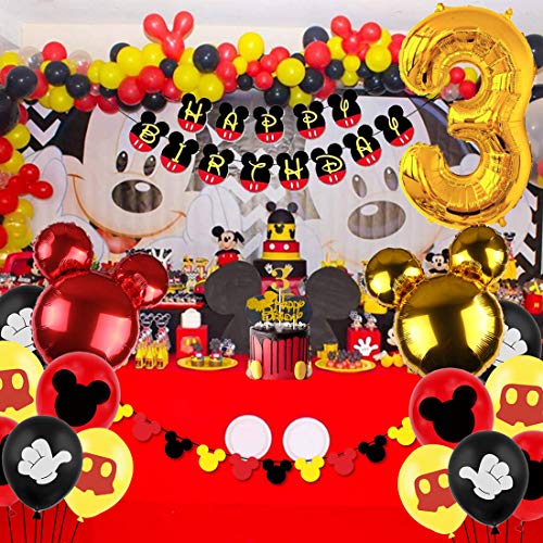 Decoraciones para fiestas de 3er cumpleaños con temática de Mickey Niños Mickey Birthday Banner Garland Number 3 Foil Balloon for Mickey 3 Year Old Birthday Supplies