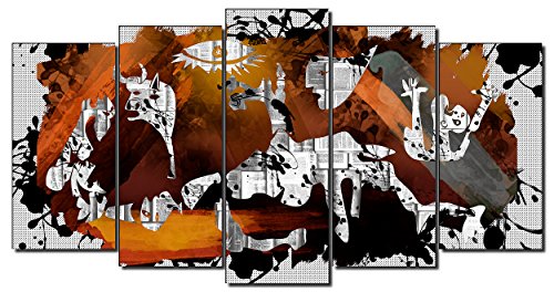 DekoArte 427 - Cuadros Modernos Impresión de Imagen Artística Digitalizada | Lienzo Decorativo para Tu Salón o Dormitorio | Estilo Abstractos Arte Picasso Guernica | 5 Piezas 150 x 80 cm