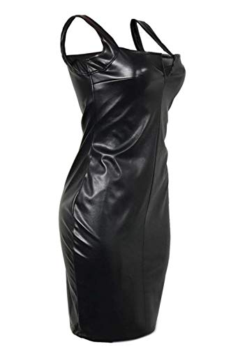 DELEY Correa Sexy de Cuero De la Mujer sin Ejercicio Cocktail Midi Bodycon Vestido de Fiesta sin Espalda Night Club Desgaste Negro Talla 2XL