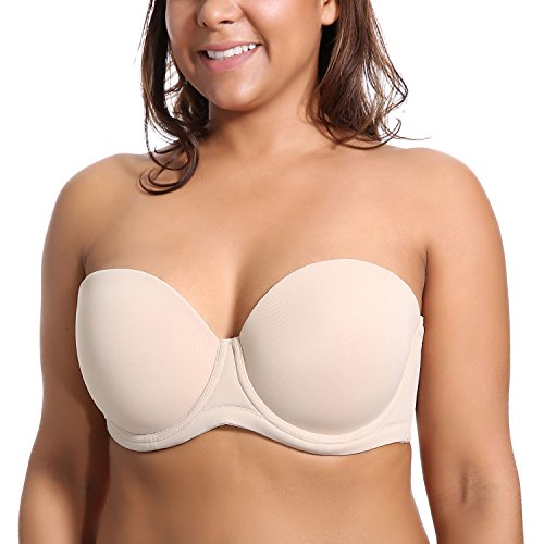 DELIMIRA - Sujetador sin Tirantes Tallas Grandes Push Up de Silicona para Mujer Beige 110E