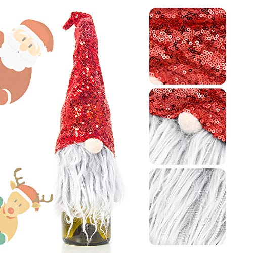 Demason 2 Pcs Sombrero Rojo para Botella de Vino Navidad, Funda de Botella de Vino, con Nariz y Bigote (39 * 14cm), Decoración para Mesa, Accesorios de Fiesta, para Navidad