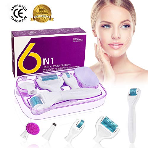 Dermaroller, Winpok 6 en 1 Derma Roller, Derma roller, Ideal para tratar cara, Anti-Edad, Antiarrugas, rodillo facial titanio, por Ojos, Cara, Cuerpo (azul)