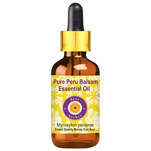 Deve Herbes puro bálsamo del Perú Aceite Esencial (Myroxylon pereirae) con vidrio con gotero 100% de vapor natural de Grado Terapéutico destilada 5ml (0.16 oz)