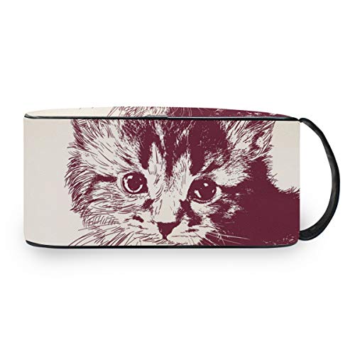 DEZIRO Burgundy Hair Cat Pattern Bolsa de aseo portátil para viaje, impermeable, organizador de maquillaje, bolsa de cosméticos para mujeres y niñas