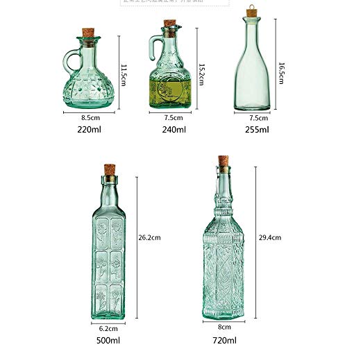 DHRH Botella de Vidrio de Aceite de Oliva, con diseño de Flores, Recipiente de condimentos a Prueba de Fugas, con Corcho con Anillo de Metal, vertedor de Aceite de Vidrio para lavavajillas