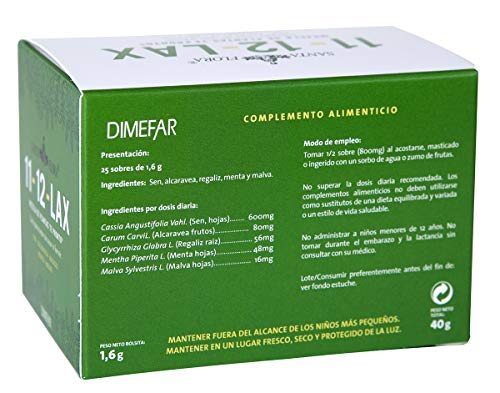 DIMEFAR - Santa Flora 11-12 Lax Bote - Regulador Intestinal - Sen + Alcaravea + Regaliz + Menta + Malva, 25 Sobres | Regulador Intestinal