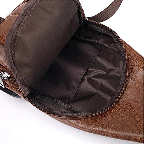 DIYARTS Bolso Cuero Sling Vintage PU Impermeable Pecho Bolsa Hombres Casual Multipropósito Paquete Crossbody Con Puerto Carga USB Para Ciclismo Senderismo Negocios Aire Libre (Dark brown)