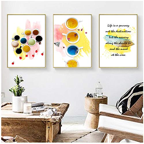 DLFALG Famosas frases cartel nórdico lienzo pintura decoración hogar nórdico pintura colorido perfumado té cartel arte impresión sala decoración - 50x70cmx3 sin marco