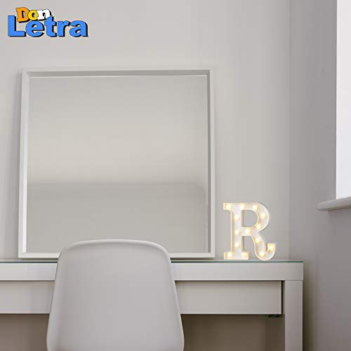 DON LETRA Letras Luminosas Decorativas con Luces LED, Letras del Alfabeto A-Z, Altura de 22cm, Color Blanco - Letra R