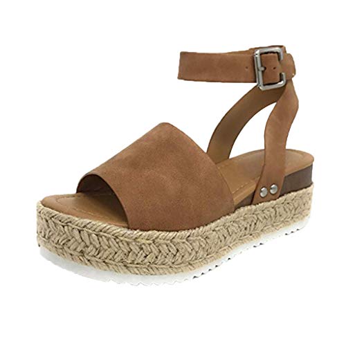 Dorical Sandalias Mujer Cuña Verano Plataformas Chanclas Correa Tobillo Sandalias Punta Abierta Zapatos Tacón Anc Mujer Verano 2019 Zapatos Mujer Plataformas Verano Cuña Sintética acon (41, marrón)